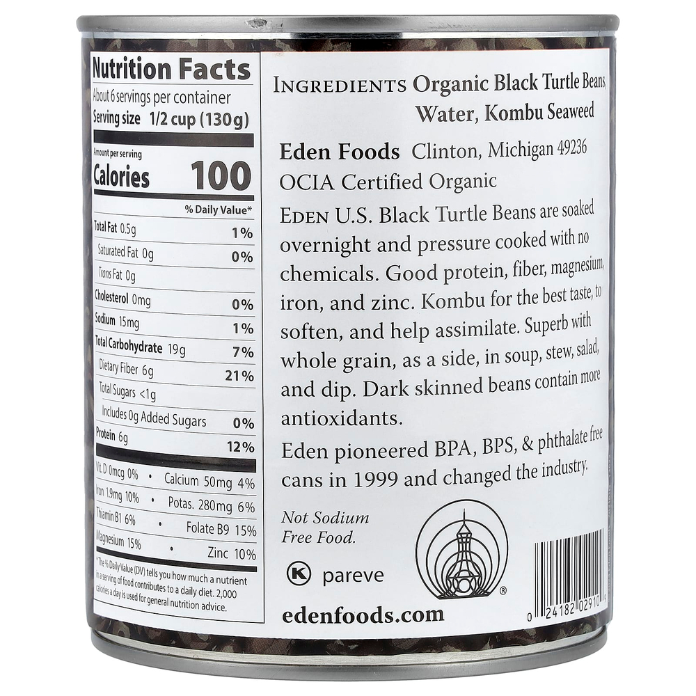 Eden Foods, органическая черная фасоль, 822 г (29 унций)
