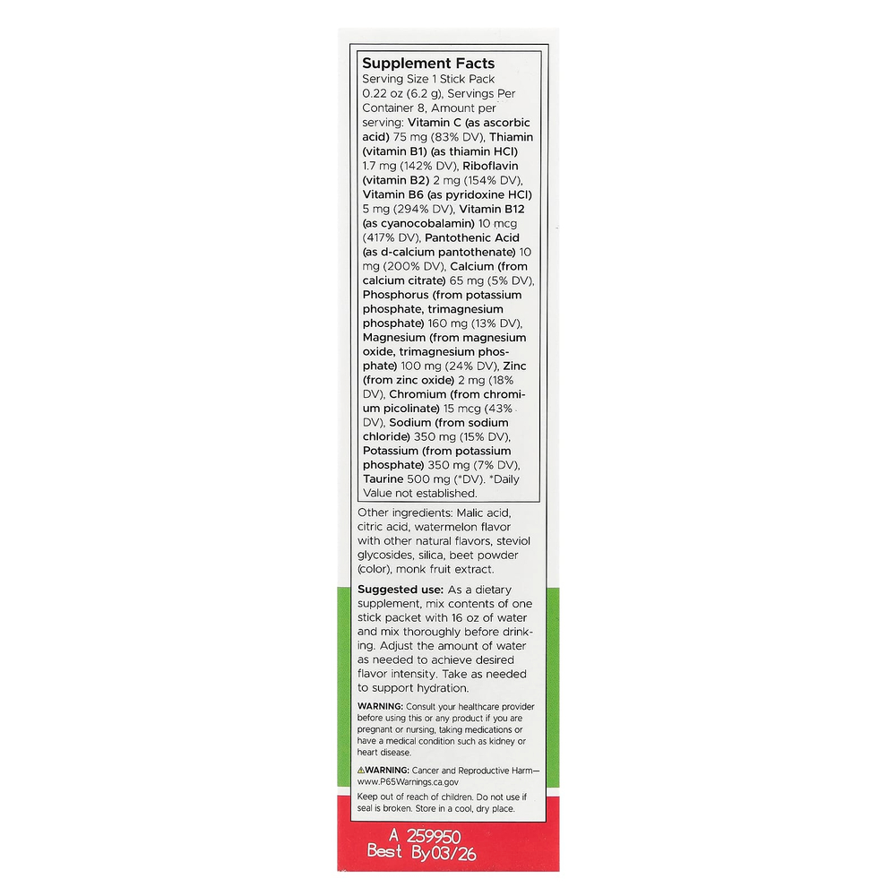 Swanson Vitamins, Simply Hydrate, смесь электролитов для гидратации, арбуз, 8 стик-пакетов по 6,2 г (0,22 унции)