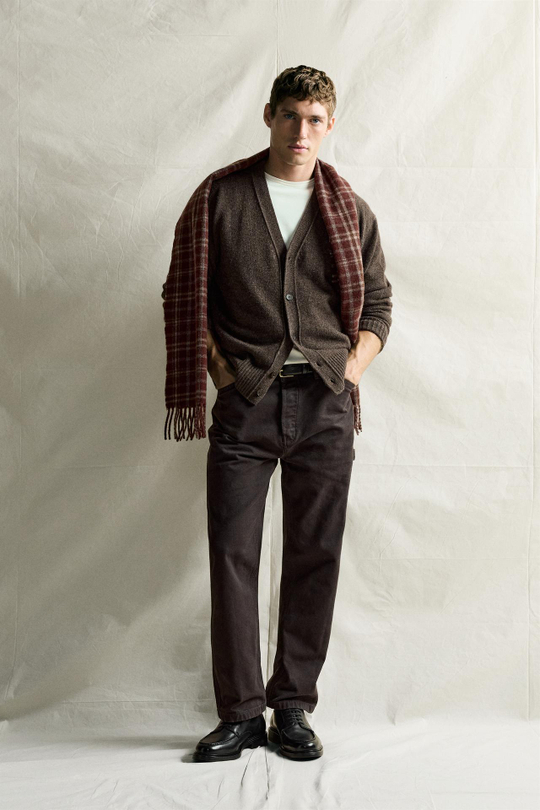 ZARA БРЮКИ STRAIGHT FIT С КАРМАНАМИ КАРГО, КОРИЧНЕВЫЙ