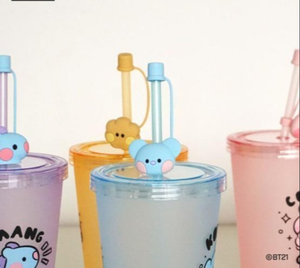 Стакан для напитков с трубочкой BT21 Tata,  лицензионная серия