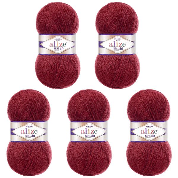 Пряжа Alize (Ализе) Angora Real 40 / уп.5 мот. по 100 г, 430м, 057 бордовый A