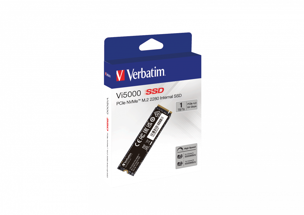 Внутренний накопитель Verbatim VI5000 M.2 SSD 1TB, PCIe4 NVMe, R/W 5000/4500 МБ/с