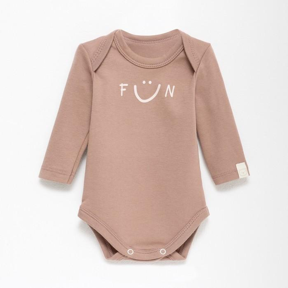 Боди с дл. рукавом "Fun" р.62-68 см, бежевый 9539125 (Крошка Я)