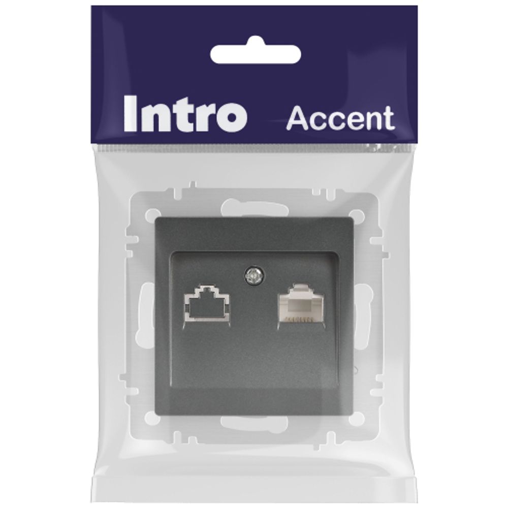Розетка Intro Accent 6-303-07 информационная RJ45 IP20 СУ графит | Intro
