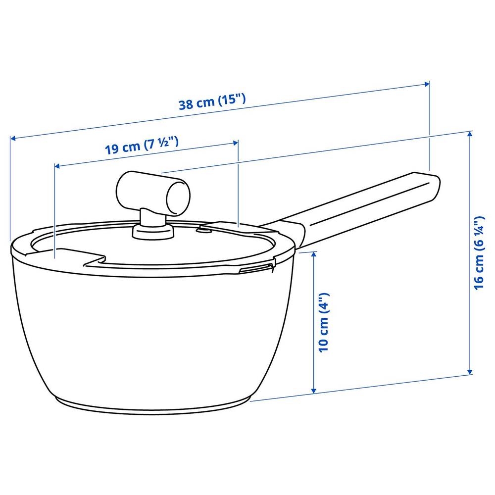 IKEA KLIPPFISK  (ИКЕА КЛИППФИСК)  -  Кастрюля с крышкой - антипригарное покрытие стекло/дерево, сине-чёрная, 2,3 л