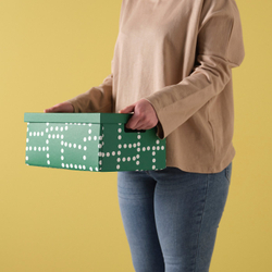 IKEA FJÄDERHARV  (ИКЕА ФЙЭДЕРХАРВ)  -  Коробка с крышкой - зелёный/в горошек 25x35x16 см