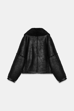 ZARA КУРТКА ИЗ ИСКУССТВЕННОГО МЕХА — ZW COLLECTION, ЧЕРНЫЙ