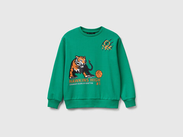 Benetton Толстовка из 100% хлопка c принтом «Stranger Things», зеленый