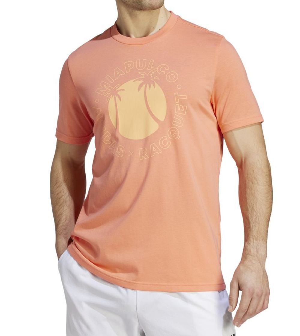 Футболка мужская теннисная Adidas Racquet Sun Graphic Tee - coral fusion