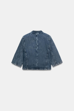 ZARA УКОРОЧЕННЫЙ ДЖИНСОВЫЙ БЛЕЙЗЕР ZW COLLECTION, СИНИЙ