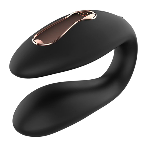 Черный вибратор для пар 8,5см с часами-пультом ДУ Anne's Desire Dual Pleasure Tecnology Watchme Black
