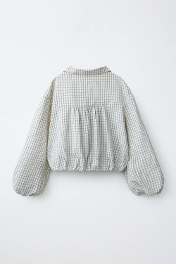 ZARA РУБАШКА В КЛЕТКУ ФАСОНА «БАЛЛОН», ЭКРЮ/ЧЕРНЫЙ