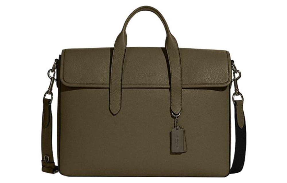 COACH Sullivan Cow Leather Briefcase, Handbag, Shoulder Bag, Crossbody Bag Men"s Army Green