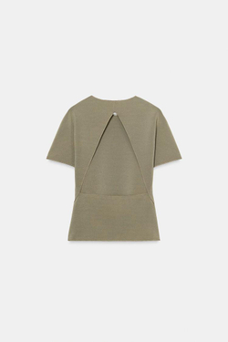 ZARA ТОП С ВЫРЕЗОМ И КОРОТКИМИ РУКАВАМИ, ХАКИ