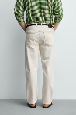 ZARA БРЮКИ STRAIGHT FIT С ЗАНИЖЕННОЙ ТАЛИЕЙ, ЖЕЛТОВАТО-БЕЛЫЙ