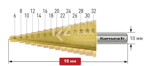 Ступенчатое сверло Ø 6-32 мм, Karnasch, арт. 21.3035
