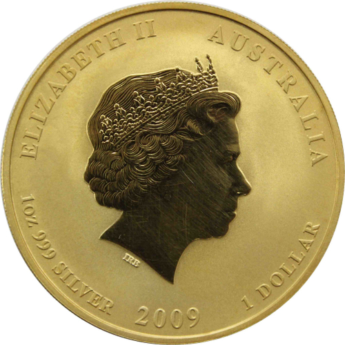 1 доллар. Год Быка. Австралия. 2009 год (в позолоте полностью)