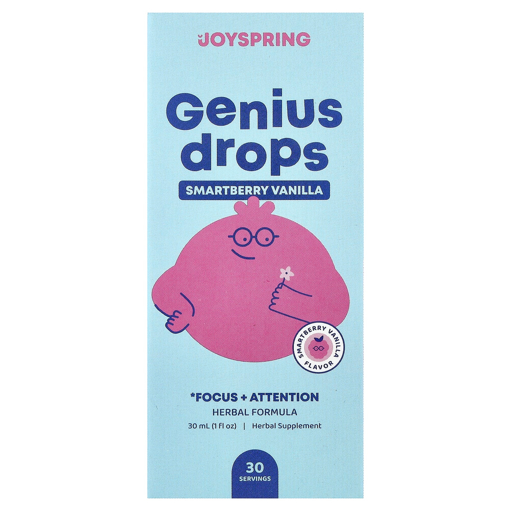 JoySpring, Genius, капли, для концентрации и внимания, со вкусом ягод и ванили, 30 мл (1 жидк. унция)