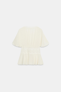 ZARA КОМБИНИРОВАННЫЙ ТОП С КРУЖЕВОМ, ЭКРЮ