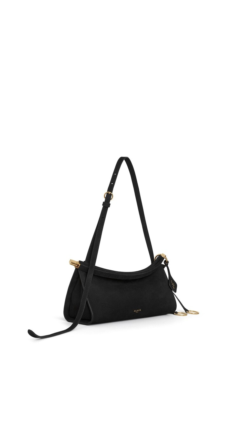 ALAÏA СУМКА LE CLICK EAST WEST ИЗ НУБУКА, ЧЕРНЫЙ