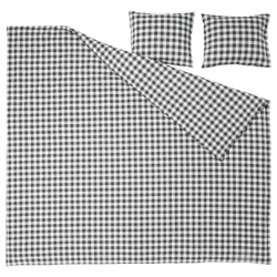 IKEA EKTANDVINGE  (ИКЕА ЕКТАНДВИНГЕ)  -  Пододеяльник и 2 наволочки - антрацит белый/в клетку 200x200/50x60 см