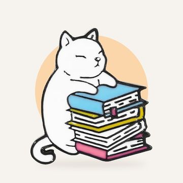 Значок металлический "Белый кот, который любил книги", р-р 2,5х2,2 см
