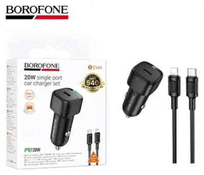 Автомобильное зарядное устройство Borofone BZ34A Type-C Lightning PD20W чёрный