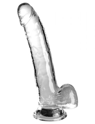 Прозрачный фаллоимитатор с мошонкой на присоске 9’’ Cock with Balls - 24,8 см. (Цвет: прозрачный)