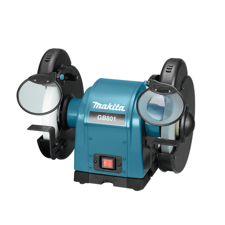 СУПЕР ЦЕНЫ! Точильный станок / Точило Makita GB 801 220В 0,55 кВт, Диск 205 мм, защитные стекла, подсветка, для зачистки, шлифовки и заточки деталей, инструмента GB801