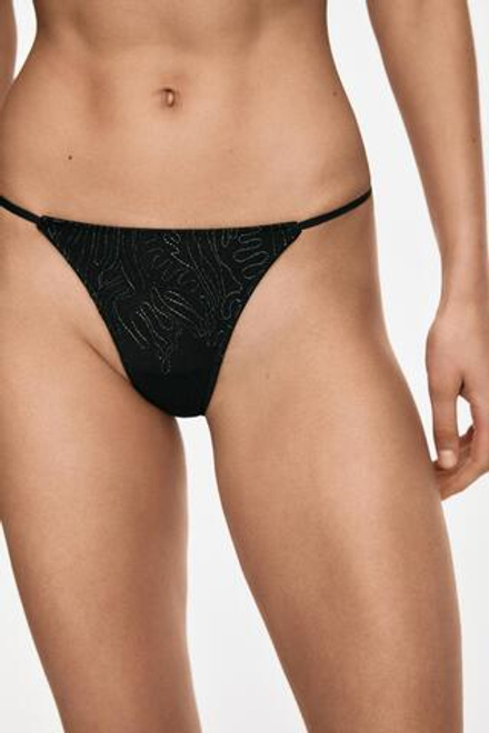 Massimo Dutti Трусики-стринги с вышитыми деталями, угольный
