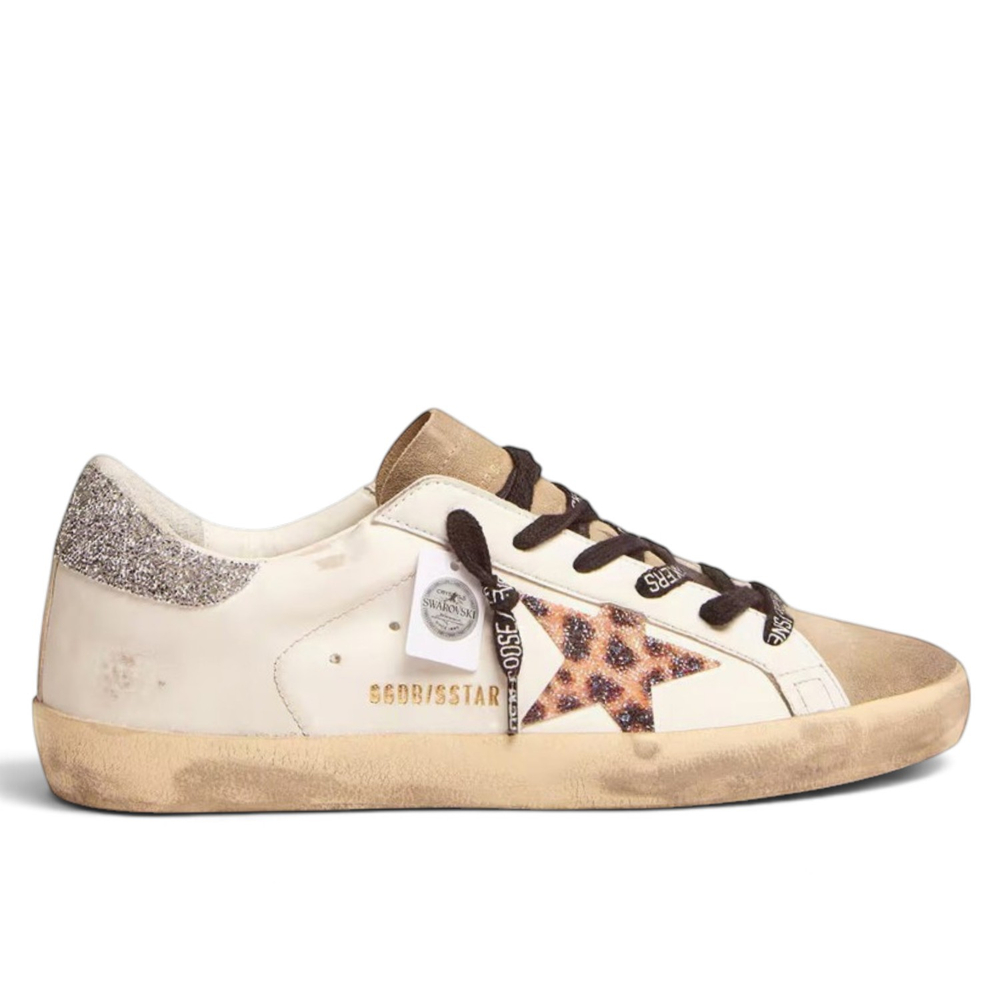 Women's Golden Goose Superstar with Leopard Print and Swarovski Crystal Star