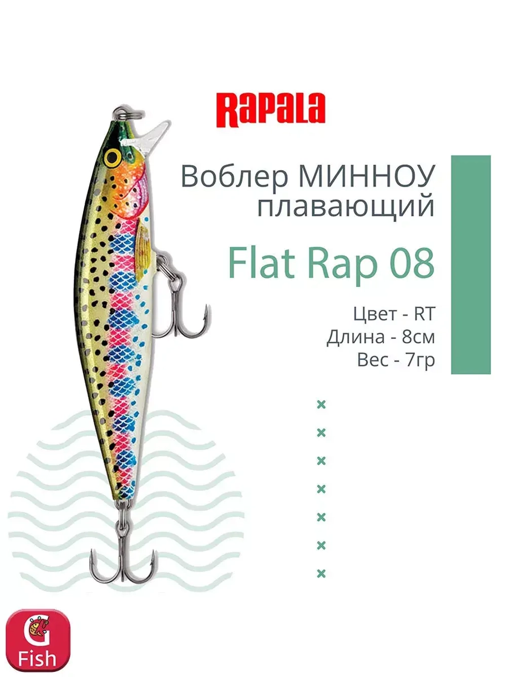 Воблер Flat Rap 08, 8см, 7гр, цвет BLK, плавающий