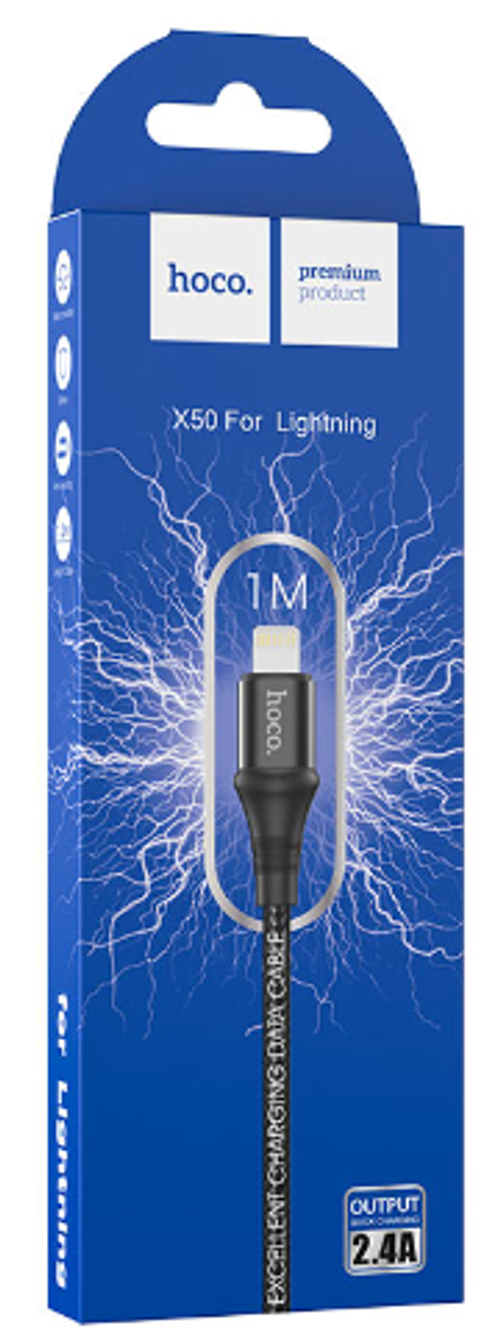 Usb Кабель-зарядка Lightning Hoco X50 Excellent 2.4A 1м в тканевой оплётке чёрный