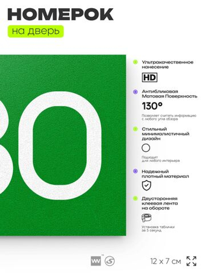 Номер на дверь 480, табличка на дверь для офиса, квартиры, кабинета, аудитории, склада, зеленая 120х70 мм, Айдентика Технолоджи