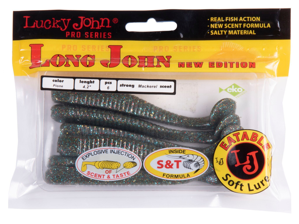 Виброхвосты съедобные LJ Pro Series LONG JOHN 4.2in (10,7 см), цв. F08, 6 шт.