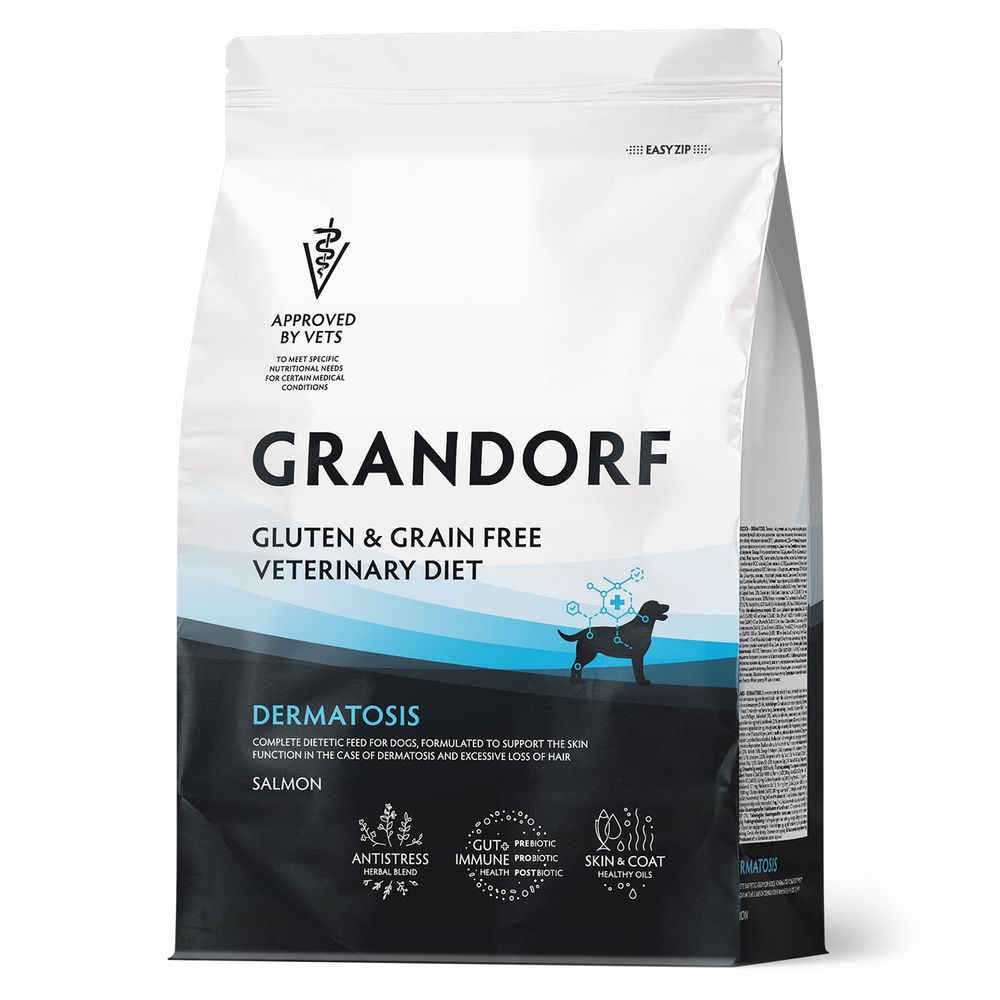Полнорационный диетический корм для собак с заболеваниями кожи GRANDORF VETERINARY DIET Dog DERMATOSIS 1 кг Полнорационный диетический корм для собак с заболеваниями кожи GRANDORF VETERINARY DIET Dog DERMATOSIS 1 кг