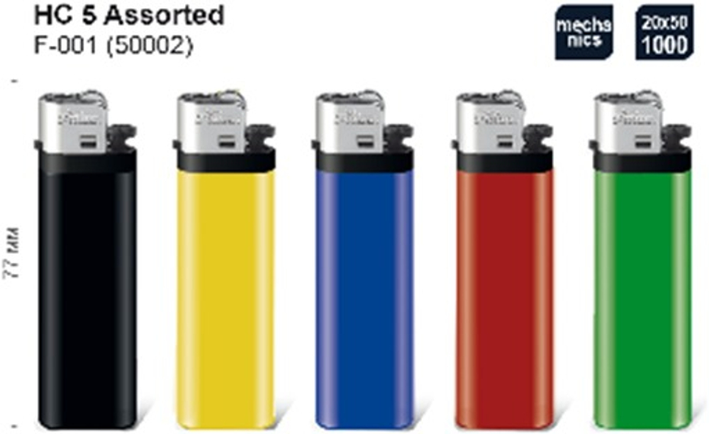 Зажигалка "Pride" F-001 HC 5 Assorted  50шт * 20бл (50002)