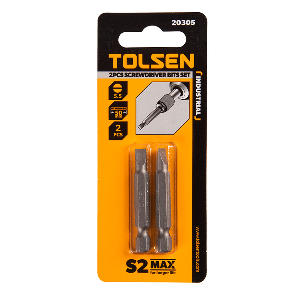 TOLSEN (TT20305) Набор вставок (бит) торцевых 1/4", Slotted, 5,5х0,8 мм, 50 мм, 2 предмета