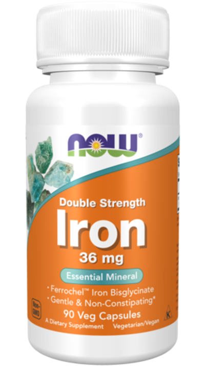 NOW Foods, Iron 36 mg Double Strength, 90 Veg Capsules | Ikki baravar kuchli temir, 36 mg, 90 kapsula