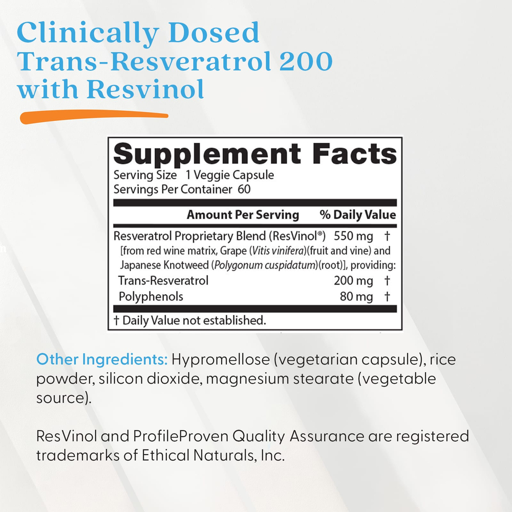 Doctor's Best, транс-ресвератрол 200 с Resvinol, 200 мг, 60 вегетарианских капсул