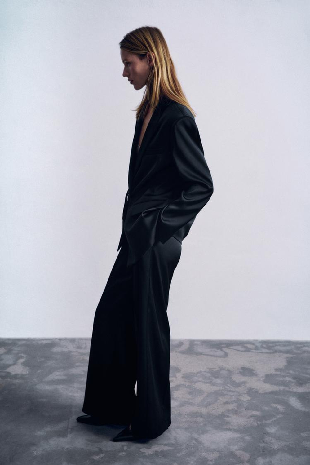 ZARA АТЛАСНЫЕ БРЮКИ ПРЯМОГО КРОЯ, ЧЕРНЫЙ