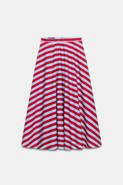 ZARA ЮБКА-НАКИДКА МИДИ В ПОЛОСКУ, КРАСНАЯ ПОЛОСКА