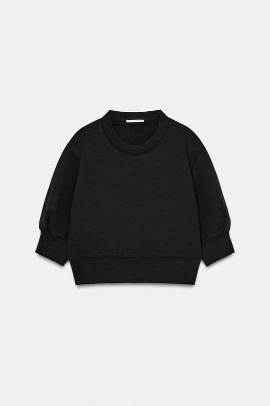 ZARA ОБЪЕМНАЯ УКОРОЧЕННАЯ ТОЛСТОВКА, ЧЕРНЫЙ