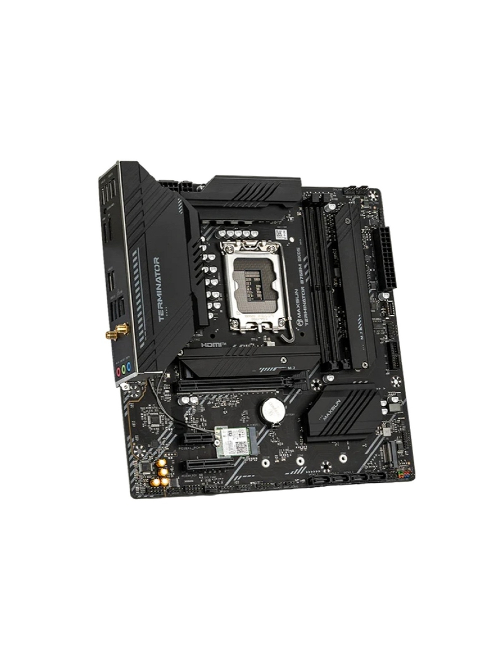 MAXSUN MS-Terminator B760M GKD5 WIFI (Socket 1700, mATX, 2*DDR5(96Gb), DP/HDMI, 4*SATA3, 3*M.2, 1xPCI-Ex16/1*PCIEx4/1*PCIEx1, 6*USB 2.0, 2*USB 3.2, LAN 1*2.5G, Wi-Fi 6, RTL)