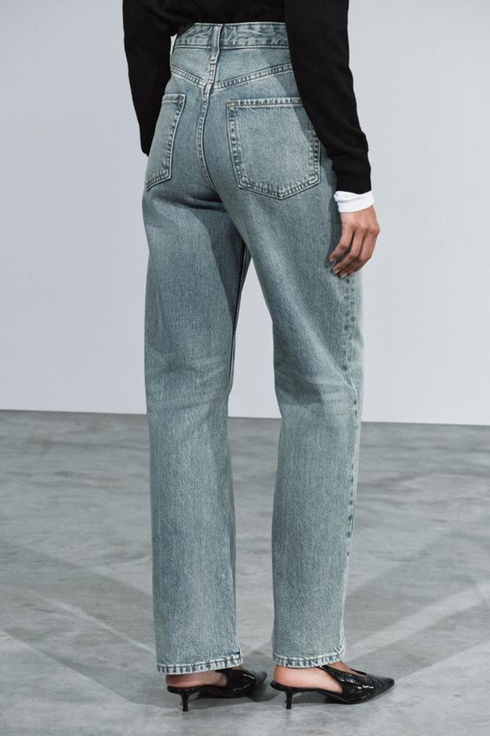 ZARA ДЖИНСЫ STRAIGHT FIT С ВЫСОКОЙ ПОСАДКОЙ — ZW COLLECTION, СИНИЙ