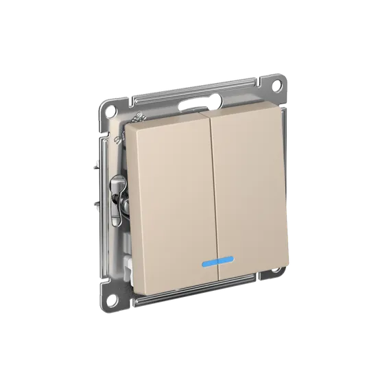 Выключатель двухклавишный с подсветкой Systeme Electric AtlasDesign Песочный, самозажимные клеммы ATN001253S