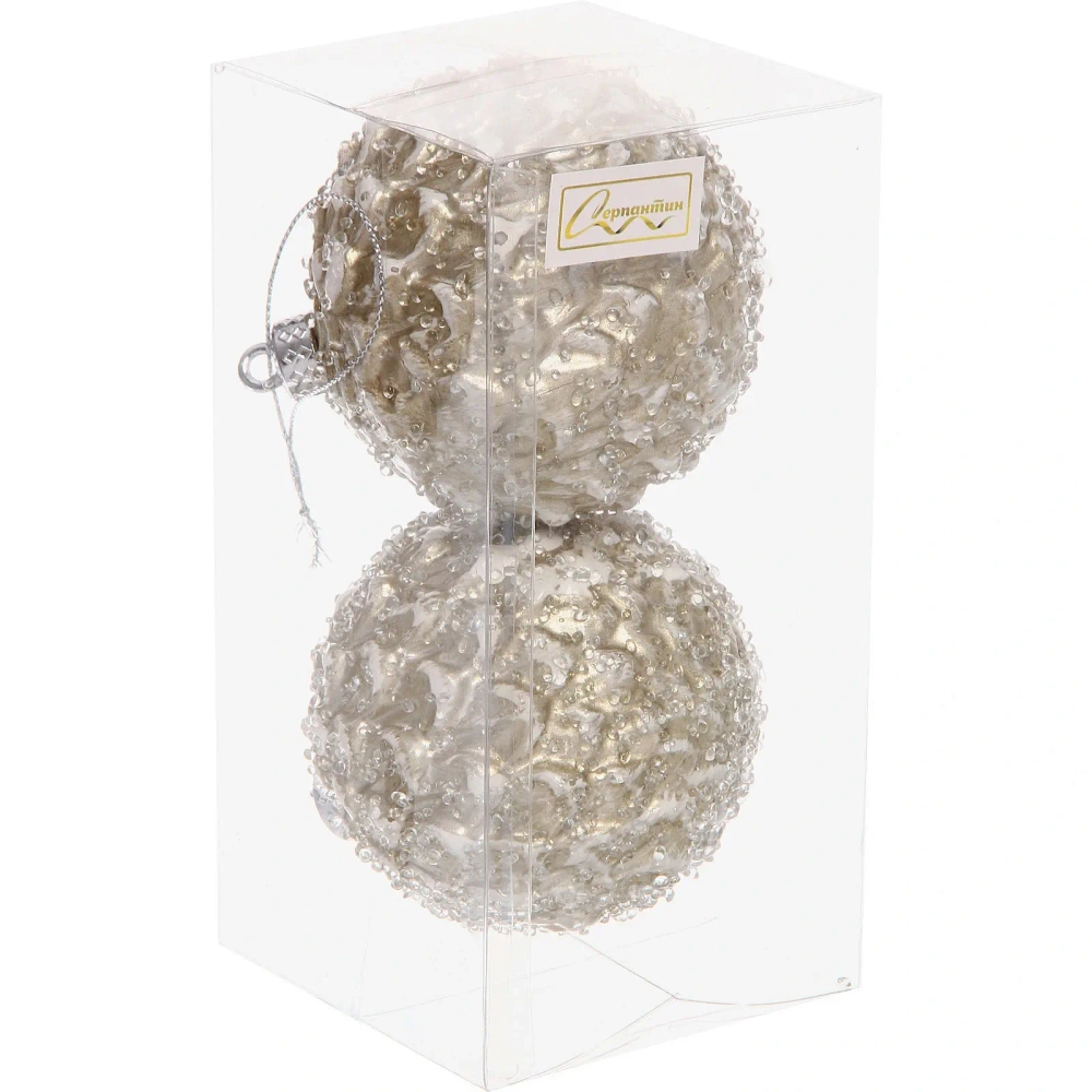 Ёлочные игрушки VERSAILLES «Еловый шар» 8 см (набор 2 шт), Шампань