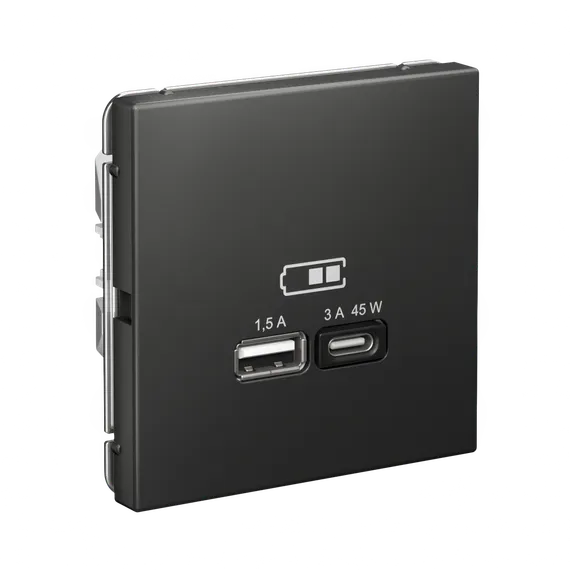 Розетка с USB A+C Systeme Electric ArtGallery Базальт GAL001429
