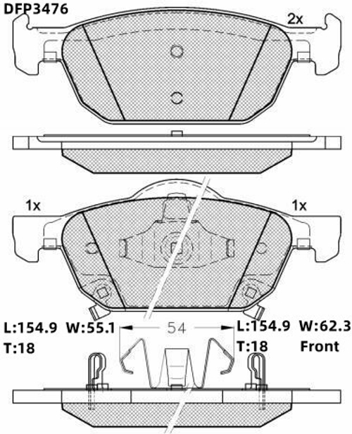 Колодки тормозные дисковые передние Double Force Заменён на арт. DFP1262 DFP3476