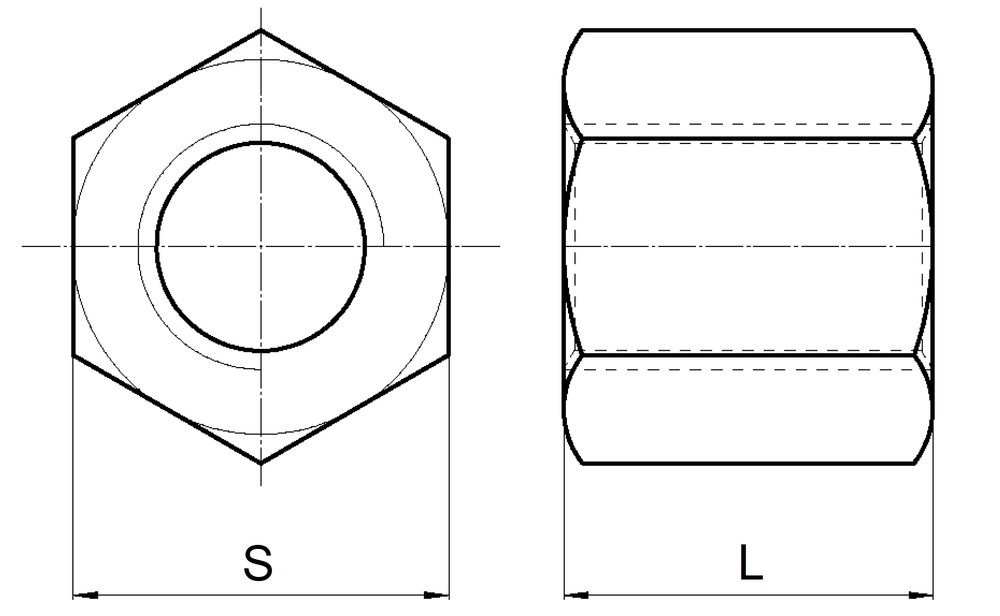 Трапецеидальная шестигранная гайка 12x3 HEX C45 (сталь) - чертеж
